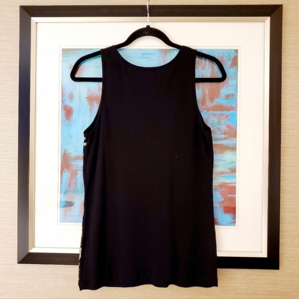 Apt.9 Sleeveless black tank top gold and black Sequin embellished Lined Large - Picture 8 of 8